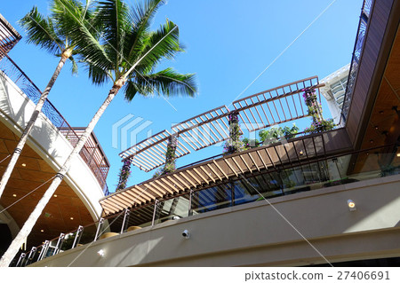 HAWAII威基基抬頭看著藍天棕櫚樹的皇家夏威夷中心 HAWAII威基基抬頭看著藍天棕櫚樹的皇家夏威夷中心 27406691