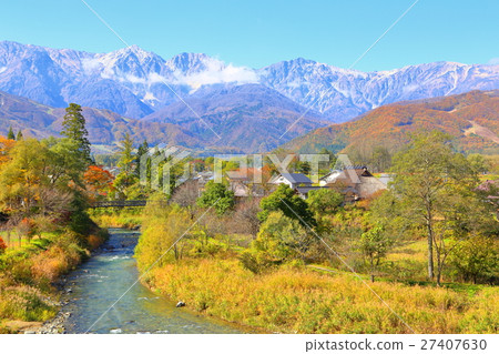 Autumn leaves and the Northern Alps [Nagano/Hakuba Village] 27407630