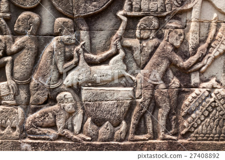 Relief of Bayon temple in Angkor monuments Relief of Bayon temple in Angkor monuments 27408892