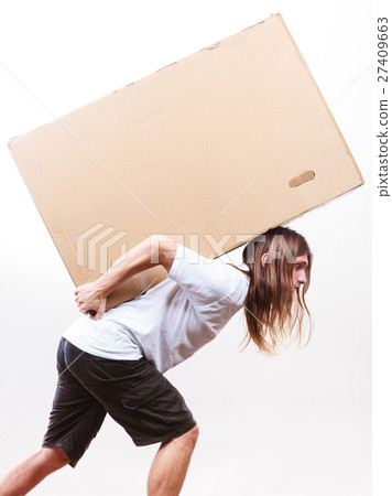 Delivery man holding a paper box. Delivery man holding a paper box. 27409663
