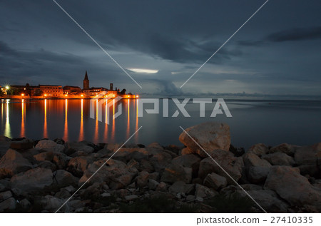 Night view of coastal town of Porec in Croatia 27410335