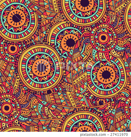 Ethnic seamless pattern with feathers and circles. Ethnic seamless pattern with feathers and circles. 27411970