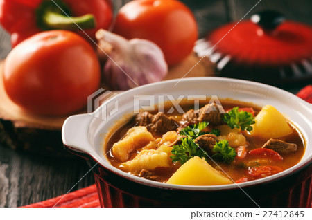 Hungarian soup goulash (bograch) with dumplings. 27412845