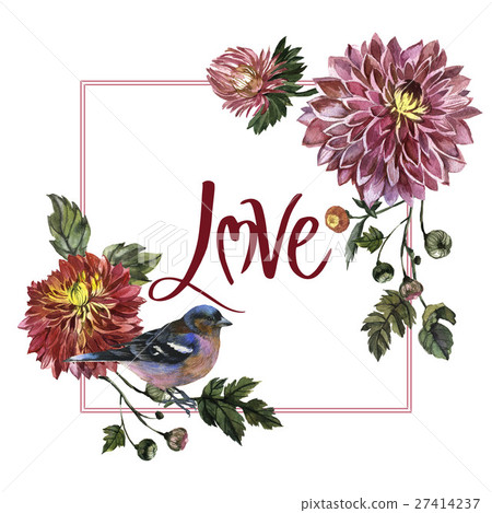 Wildflower aster flower frame in a watercolor Wildflower aster flower frame in a watercolor 27414237