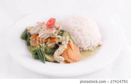 chicken green curry with rice, Thai food. chicken green curry with rice, Thai food. 27414791