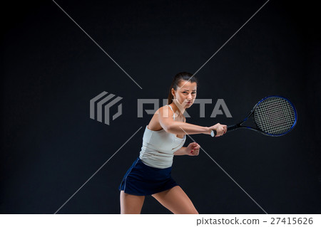 Portrait of beautiful girl tennis player with a Portrait of beautiful girl tennis player with a 27415626