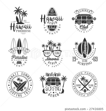 Hawaiian Beach Surfing Vacation Black And White 27416805
