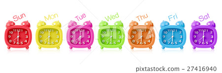 Row of many colorful alarm clock. Row of many colorful alarm clock. 27416940