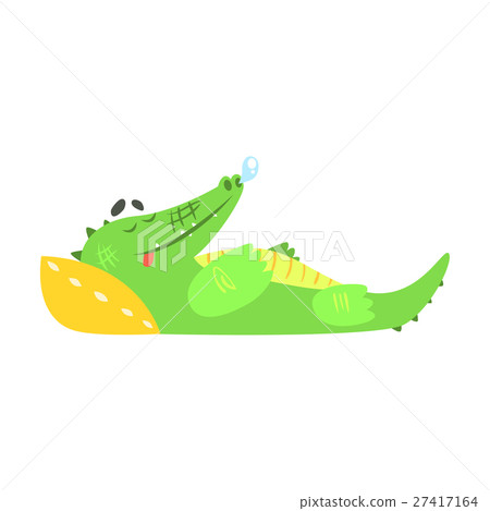 Crocodile Sleeping With Pillow, Humanized Green Crocodile Sleeping With Pillow, Humanized Green 27417164