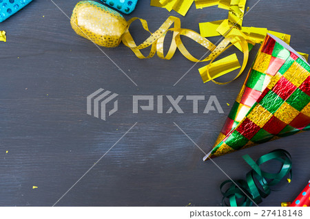 Carnaval decorations on dark wooden background Carnaval decorations on dark wooden background 27418148