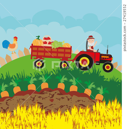 Farmer at work with his tractor. 27419552
