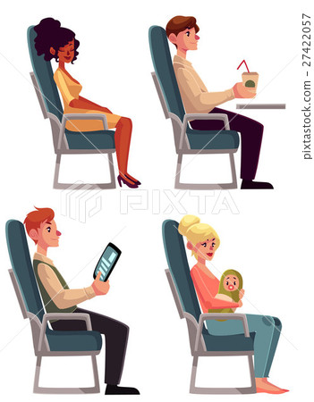 Various passengers, man and women in airplane 27422057