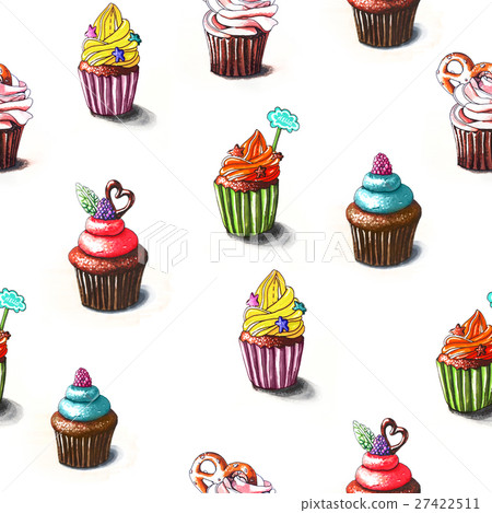 Cupcake illustration. Seamless pattern 27422511