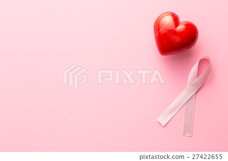 Pink breast cancer ribbon and heart. 27422655