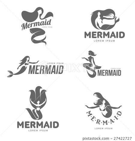 Set of stylized black and white graphic mermaid 27422727