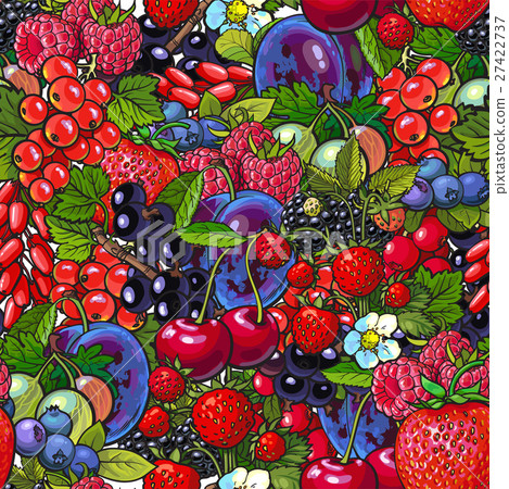 Seamless pattern with many berries like blueberry Seamless pattern with many berries like blueberry 27422737