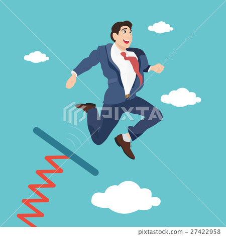 Businessman jumping from springboard on blue sky Businessman jumping from springboard on blue sky 27422958