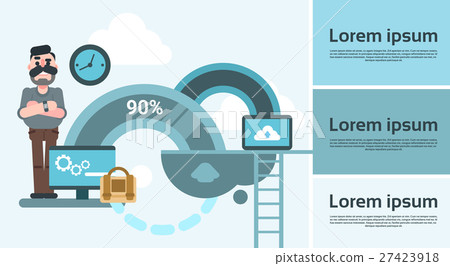 Business Man Using Computer Share Data Cloud Business Man Using Computer Share Data Cloud 27423918
