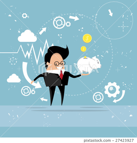 Successful Business Man Hold Money Piggy Bank - Stock Illustration ...