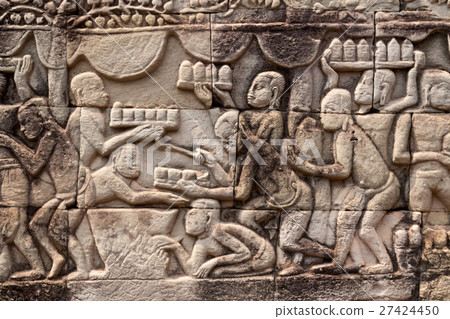 Relief of Bayon temple in Angkor monuments Relief of Bayon temple in Angkor monuments 27424450