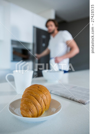 Close-up of croissant in plate 27428535
