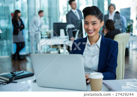 Businesswoman working on laptop in the office Businesswoman working on laptop in the office 27429244