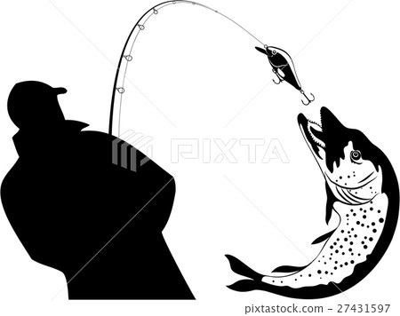 Fishing, fisherman and pike, vector illustration 27431597