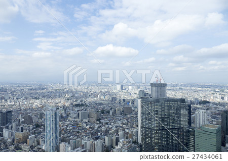 從高層建築物觀看的東京都市風景新宿東京天際線廣角中野區杉並區練馬區武藏野市 27434061