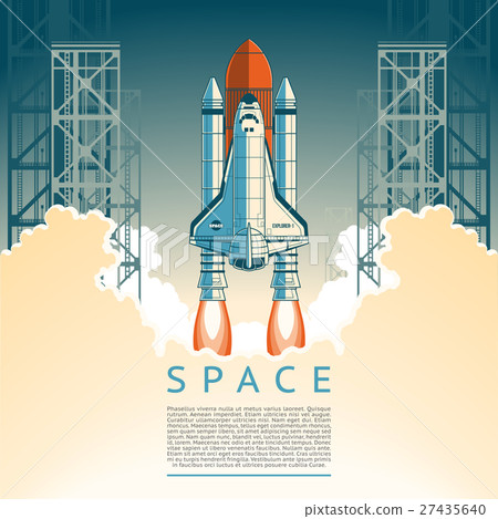 Illustration of a flat style rocket takes off 27435640