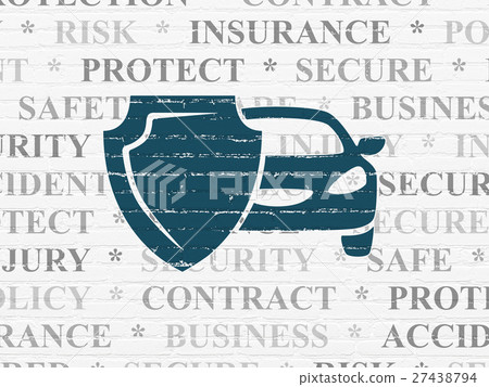 Insurance concept: Car And Shield on wall Insurance concept: Car And Shield on wall 27438794