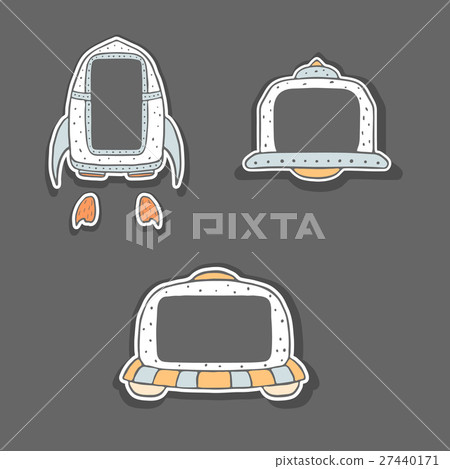 Hand drawn childish frames - spaceship and UFO Hand drawn childish frames - spaceship and UFO 27440171
