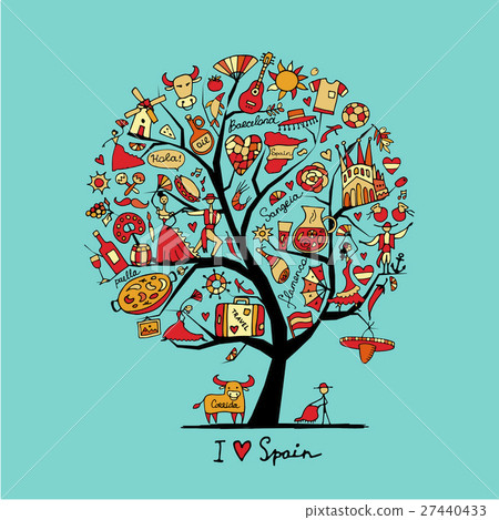 Art tree with spain symbols for your design 27440433