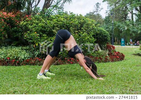 Fit young lady working out outdoors, doing 27441815