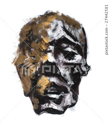 Old antique mummy head hand drawn portrait. Old antique mummy head hand drawn portrait. 27442581