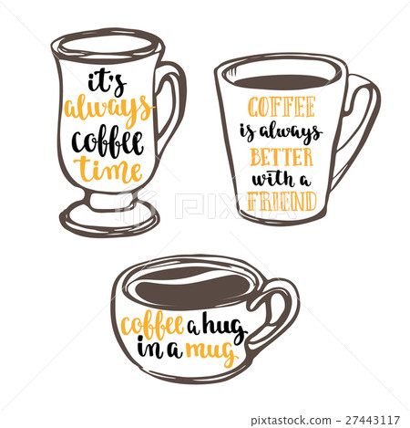 Lettering on cup shape set. Coffee quote. Lettering on cup shape set. Coffee quote. 27443117