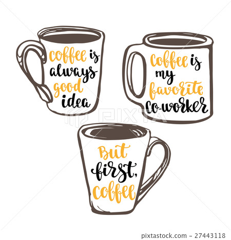 Lettering on cup shape set. Coffee quote. Lettering on cup shape set. Coffee quote. 27443118