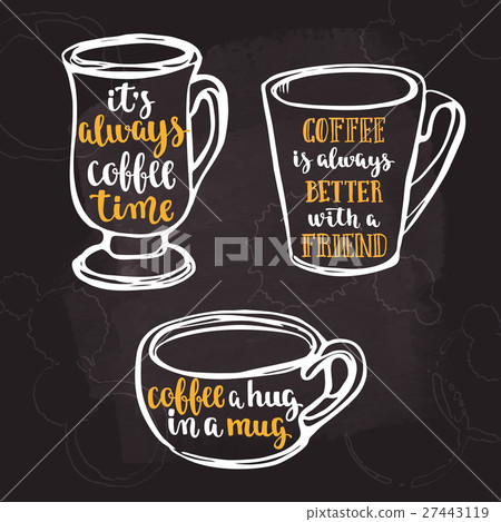 Lettering on cup shape set. Coffee quote. Lettering on cup shape set. Coffee quote. 27443119