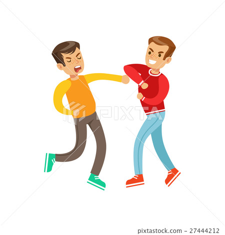 Two Equally Strong Boys Fist Fight Positions 27444212