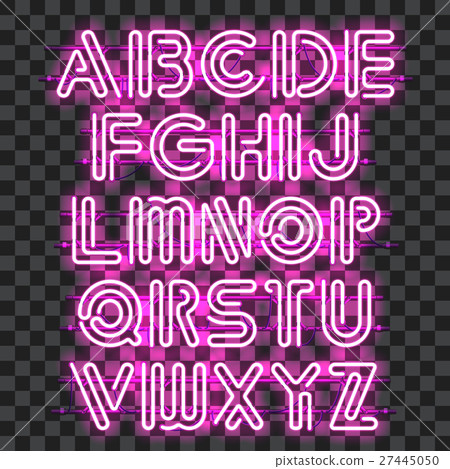 Glowing Purple Neon Alphabet. 27445050