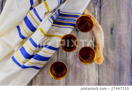 Jewish holiday  Tallit table set for Shabbat 27447310