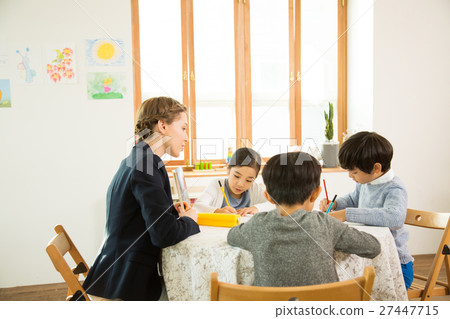 Young Students Learning English With A Foreign Female Teacher Young Students Learning English With A Foreign Female Teacher 27447715