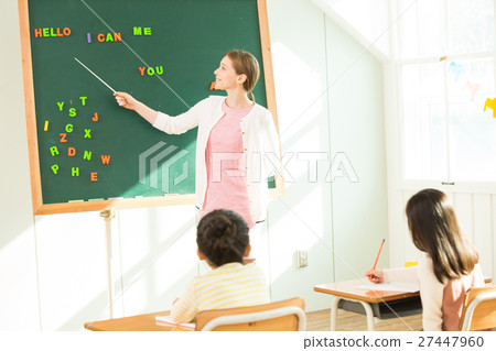 Female Teacher Teaching English To Young Students Female Teacher Teaching English To Young Students 27447960