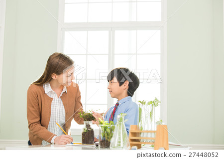Young Student In Biology Class With A Female Teacher Young Student In Biology Class With A Female Teacher 27448052