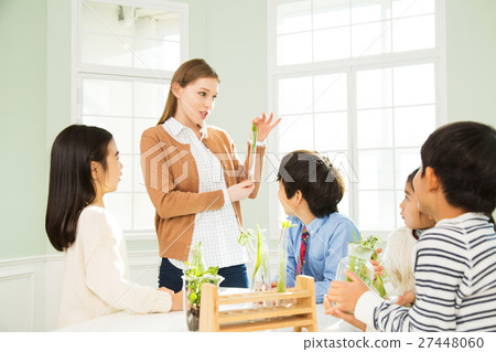 Young Students In Biology Class With A Female Teacher Young Students In Biology Class With A Female Teacher 27448060