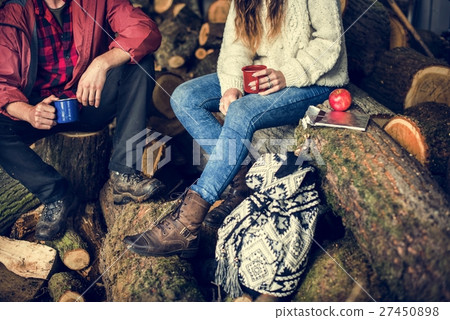 People Friendship Camping Sawmill Relaxation Togetherness Concep 27450898