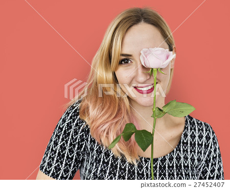 Woman Smiling Happiness Flower Portrait Concept 27452407