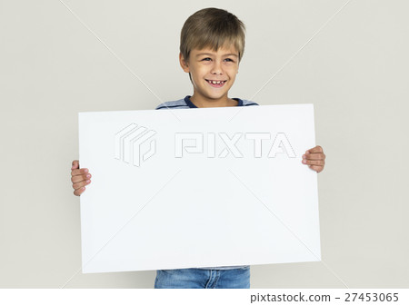 Little Boy Holding Placard Blank Concept 27453065