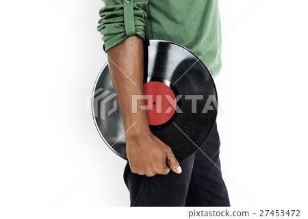 African Man Holding Vinyl Disc Jockey Music Concept 27453472