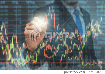Businessman writing the trading graph of stock market on the virtual screen on photo blurred of citysscape building background, Business stock market and trading concept Businessman writing the trading graph of stock market on the virtual screen on photo blurred of citysscape building background, Business stock market and trading concept 27455073