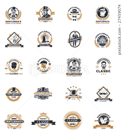 Set of vintage gentleman emblems, labels. 27459074